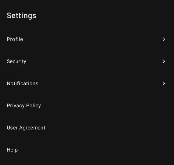 Settings menu