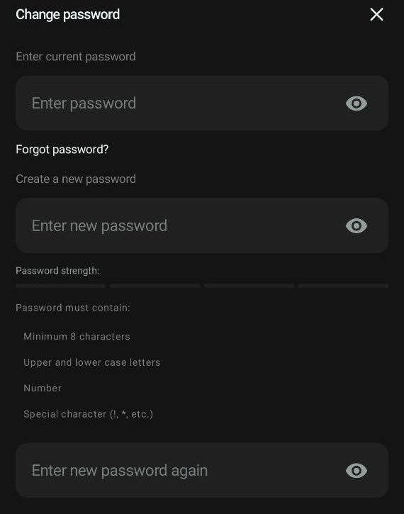 Changing the password