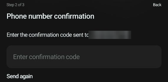 Confirming the phone number