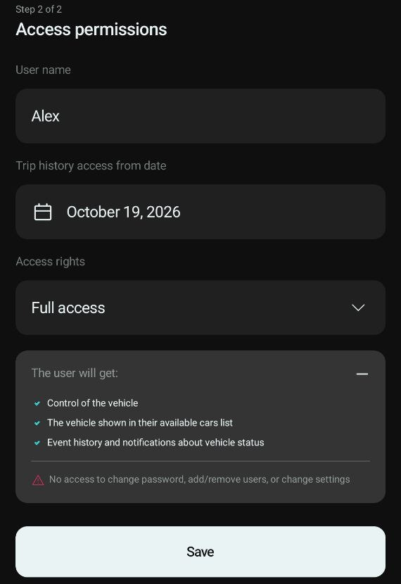 Access rights settings
