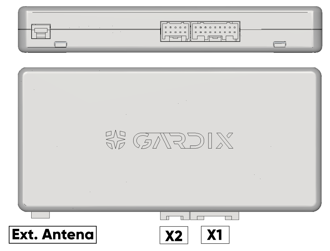 Розташування роз'ємів X1, X2 і Ext. Antenna на блоці