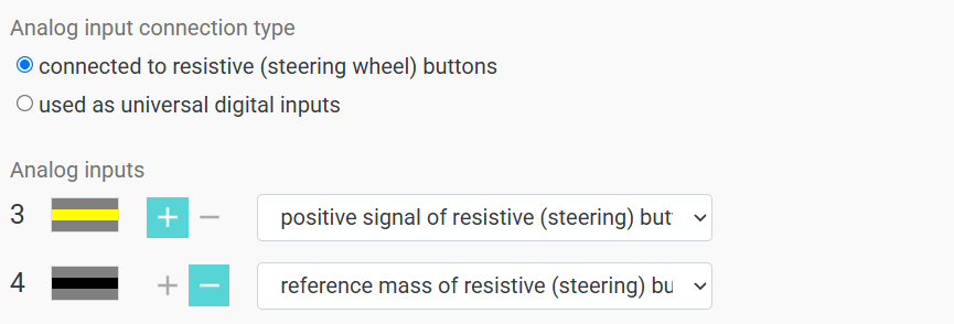 Analog inputs on the Settings tab