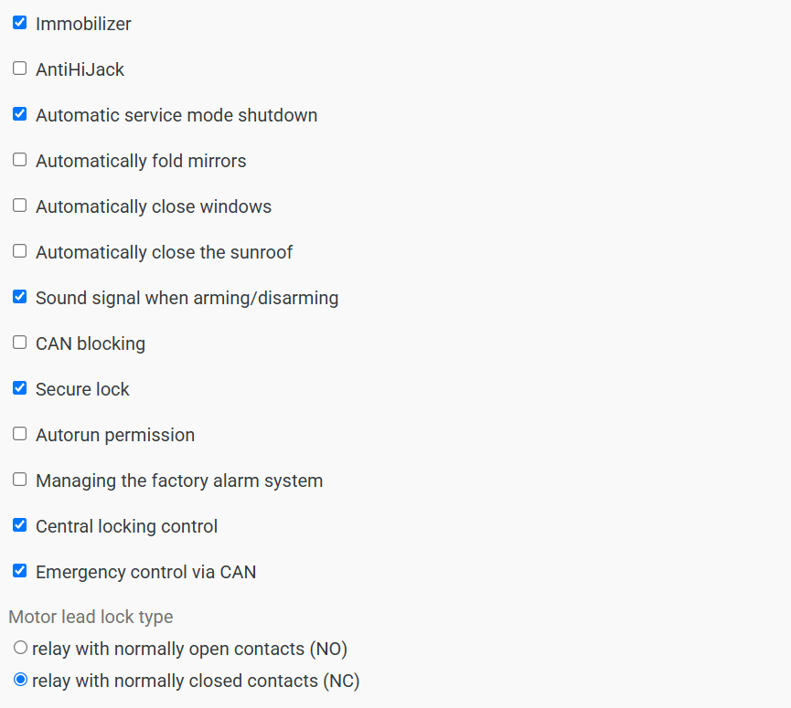Main functions on the Settings tab
